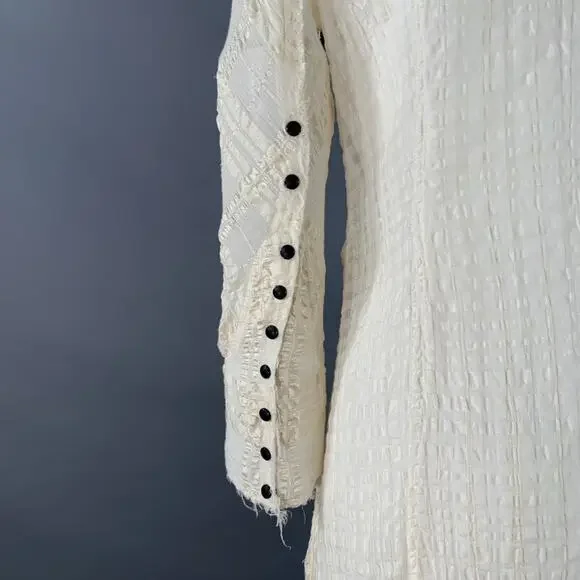 L.G.B Size S Cream Black Polyester Blend Distressed Mini Shirt Dress - Picture 5 of 8